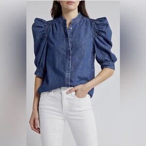Frame Gillian Denim Puff Sleeve Top NWOT Size Medium